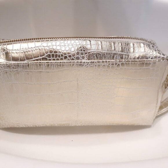 New Travel Clutch Wallet Pouch Case Purse Gold Ivory Vinyl Alligator Wristlet - Picture 3 of 6